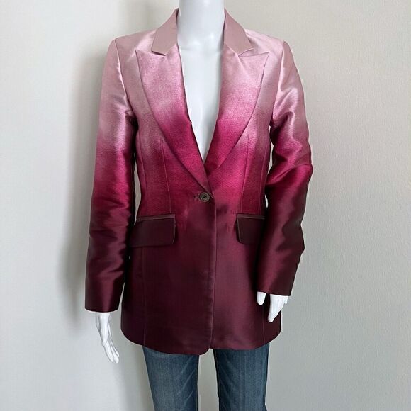 Carlisle Collection Womens Blazer Jacket Size 2 Pink Ombre Single Button Dip Dye